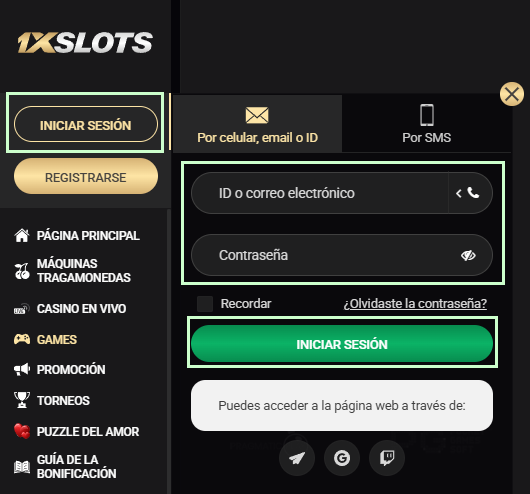 Acceso seguro a la cuenta 1xSlots