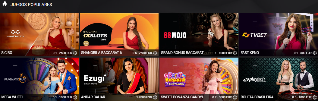 Catálogo de juegos en 1xSlots