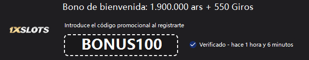 Bonos y código promocional BONUS100 en 1xSlots