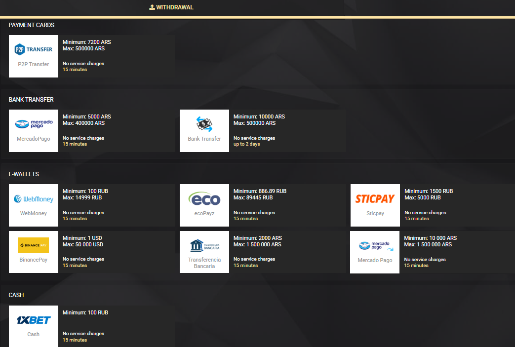 Métodos de pago disponibles en 1xSlots